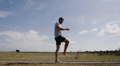 Man doing heel to toe balance walk