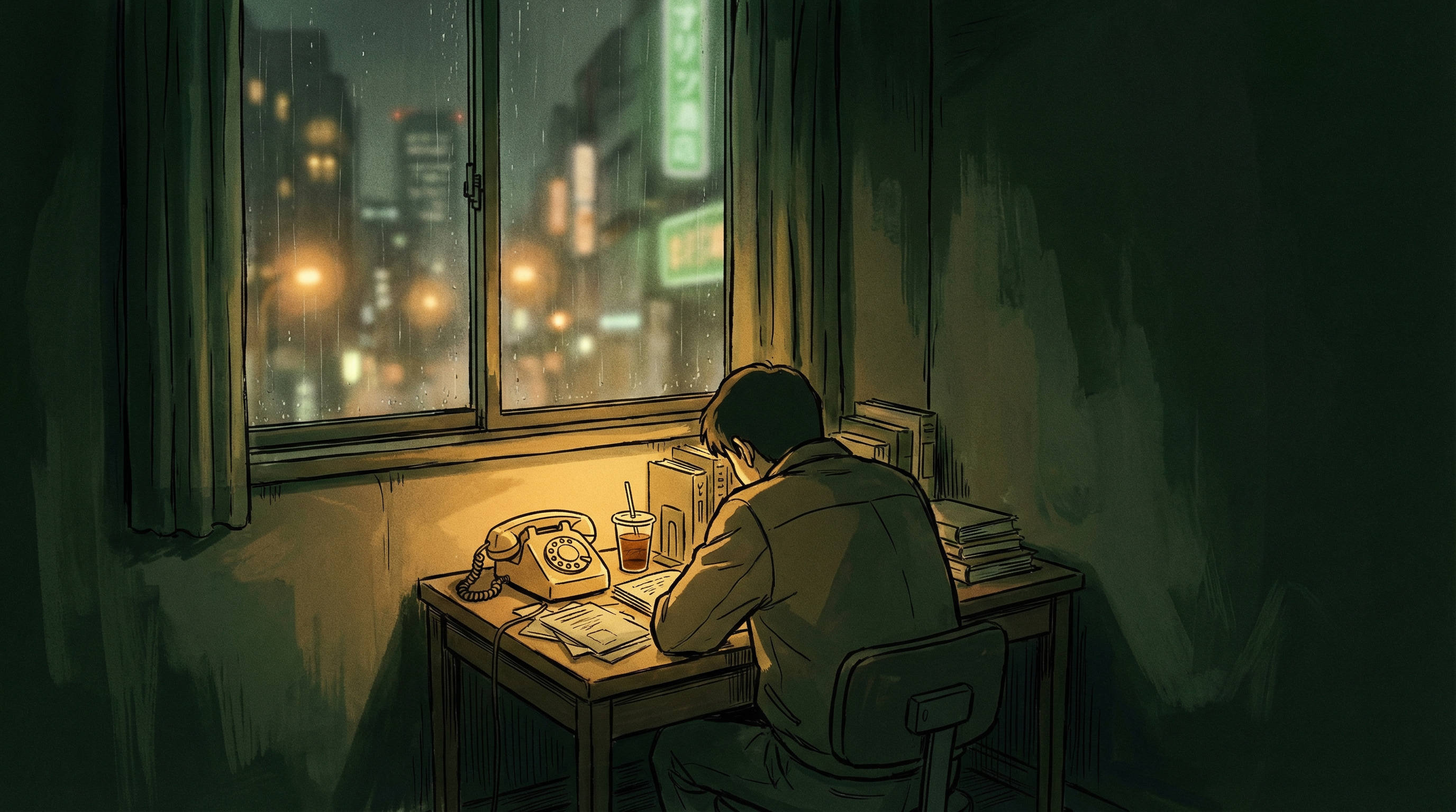 SRS Triage — learner at desk facing overwhelming review count