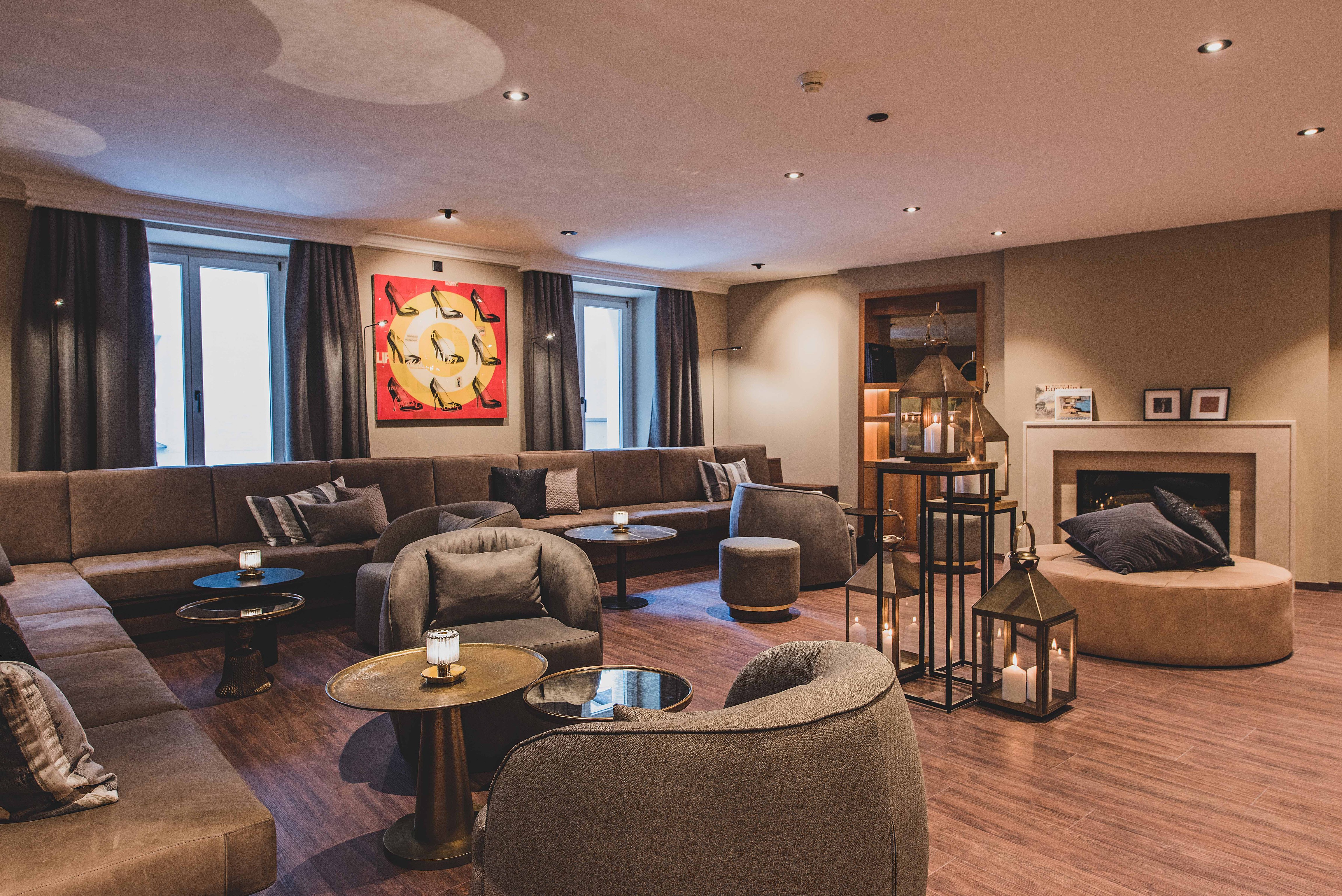 Contemporary lounge with colorful art at Art Boutique Hotel Monopol