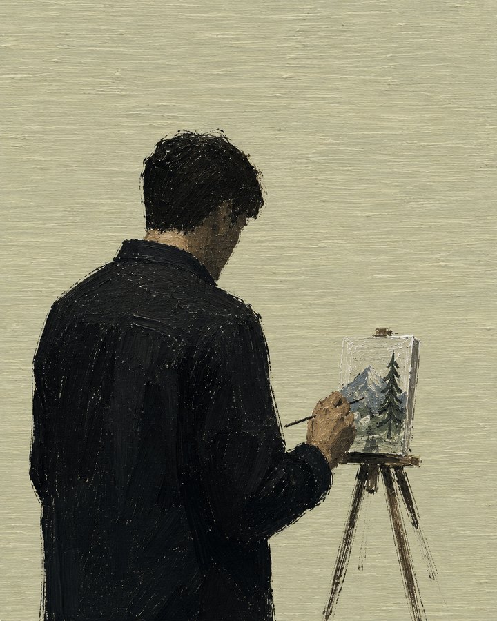 Painting of a quiet human scene by Beijing artist @jingzhiyong