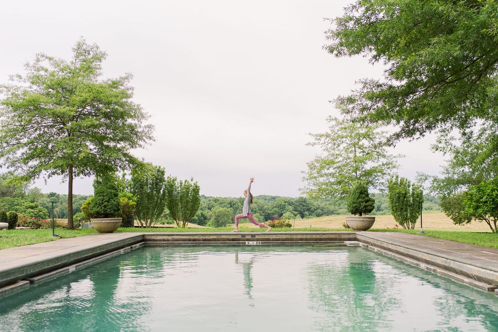 Outdoor swimming pool overlooking Goodstone Inn’s gardens