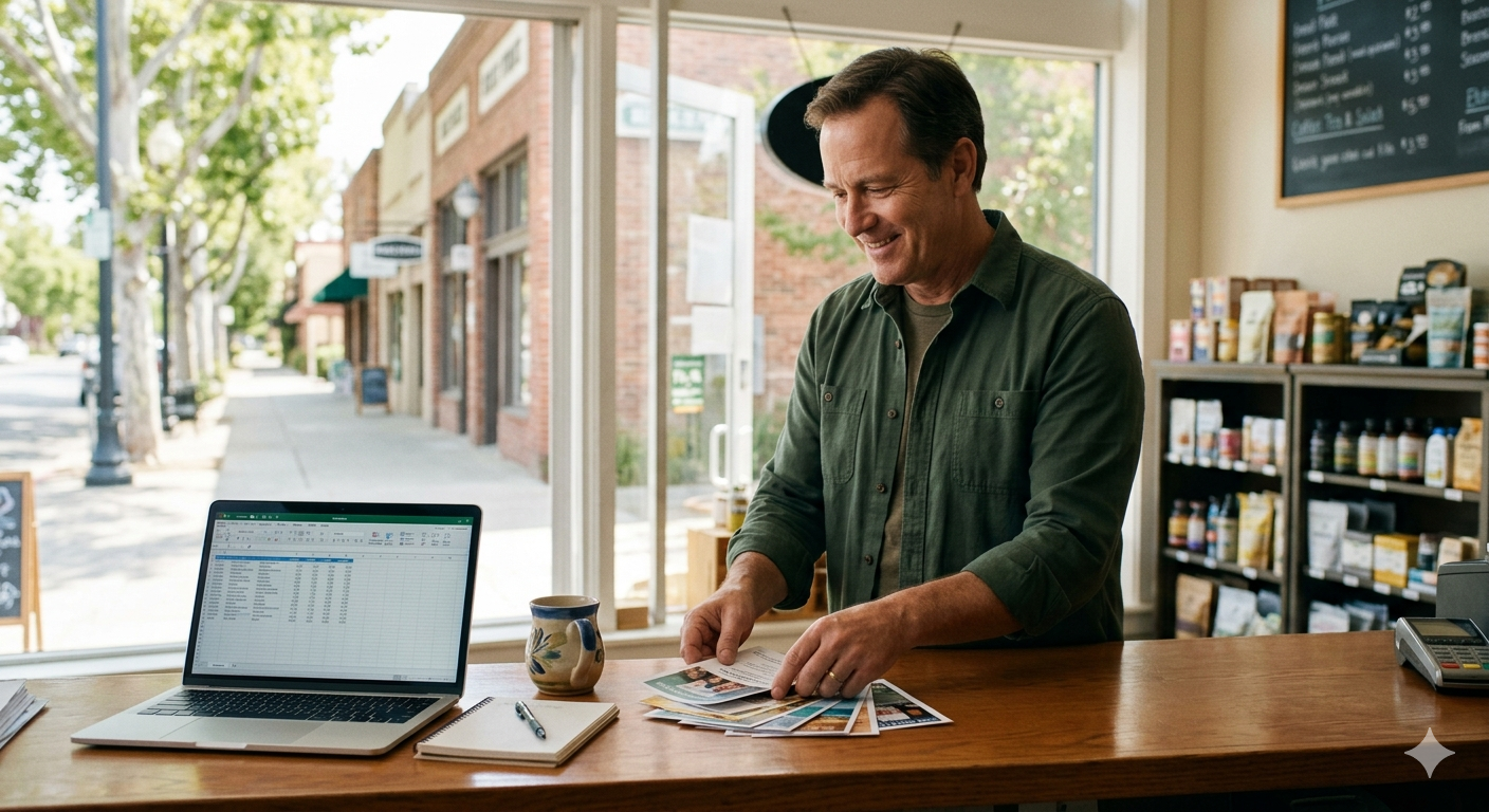 A local business owner preparing for the day at a neighborhood storefront.