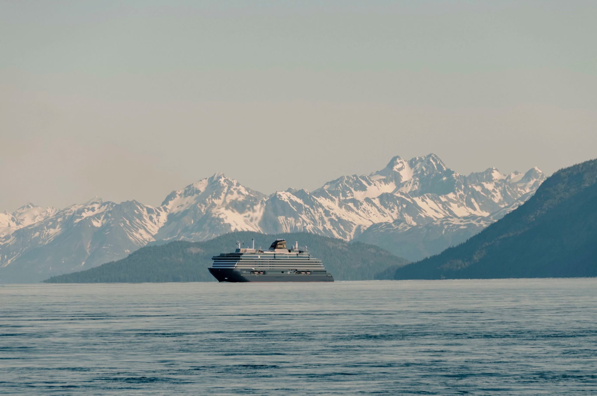 Cruise ship sailing through Alaska