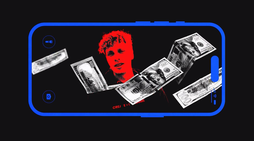 A phone with a red elephant and cash spiraling into it