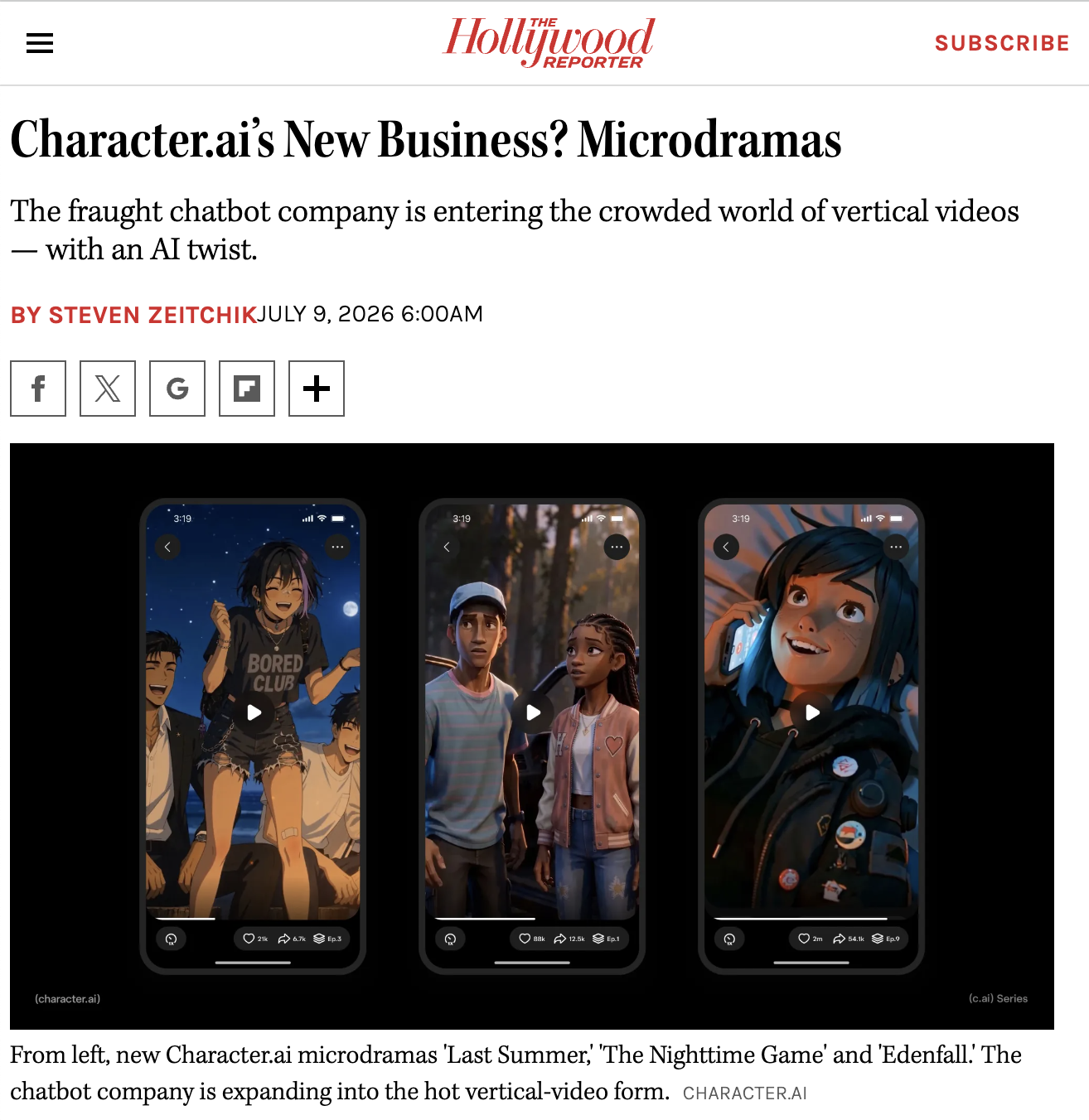 Character.AI microdrama program announcement