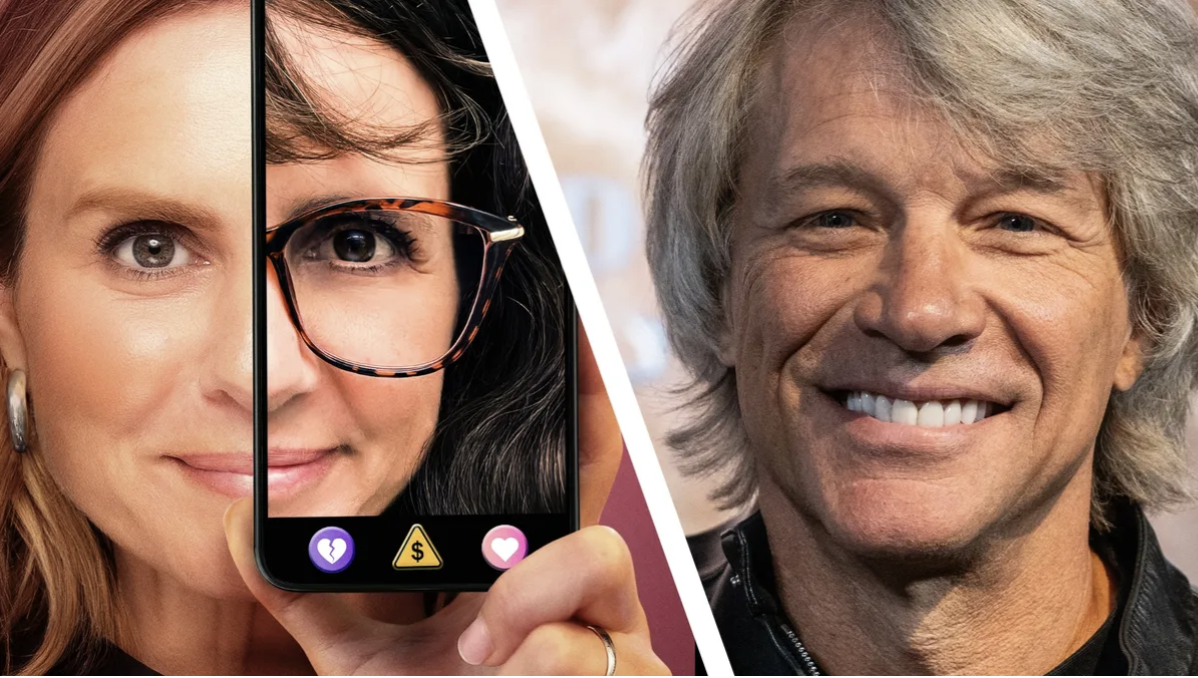 A split image of journalist Mariana van Zeller and singer Jon Bon Jovi, from a documentary about a romance scam that used a fake version of him