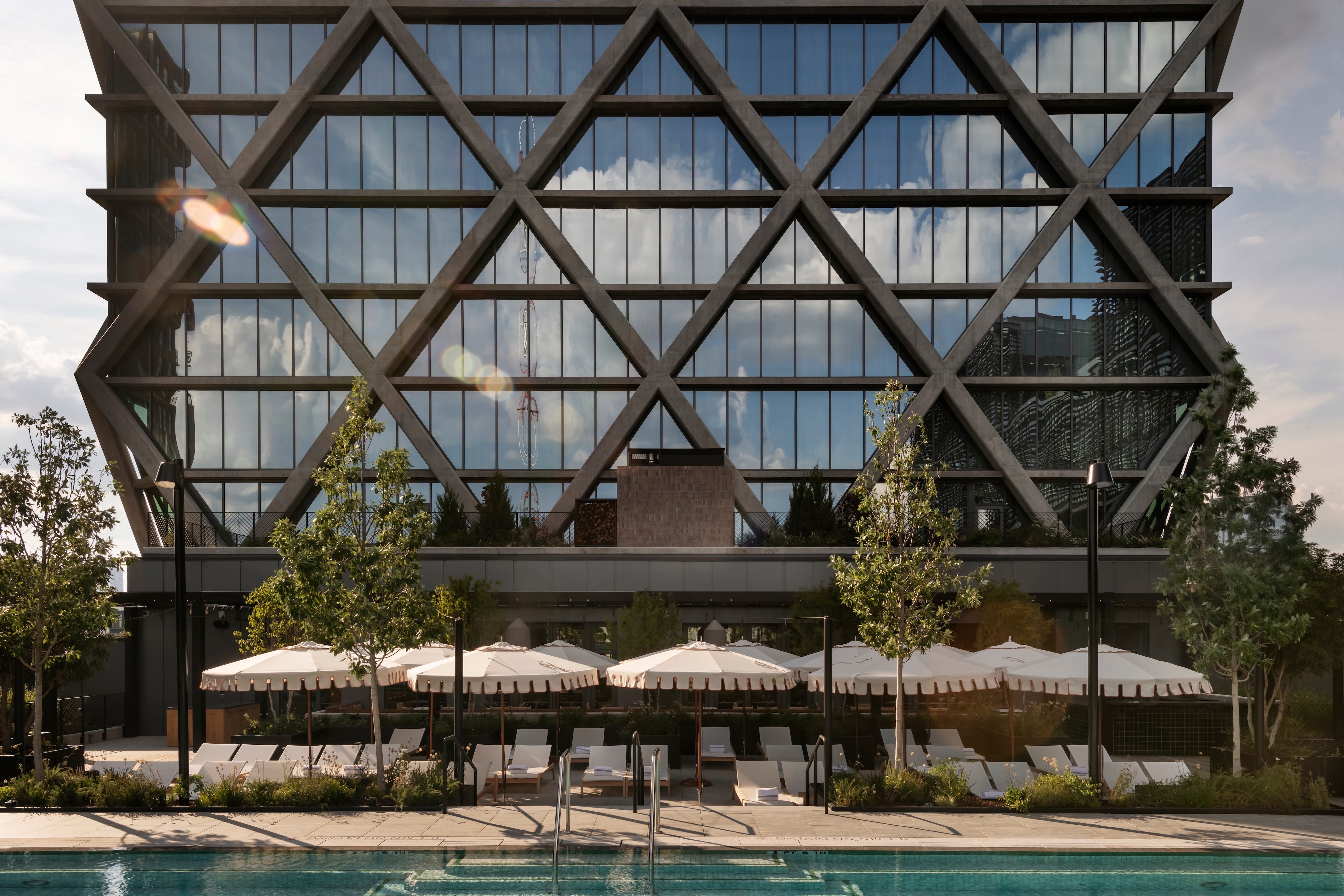 Forth Atlanta’s lattice facade above the pool terrace