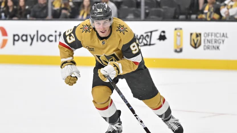 Mitch Marner celebrating hat trick goal against Carolina Hurricanes in 2026 Stanley Cup Final Game 3 at T-Mobile Arena