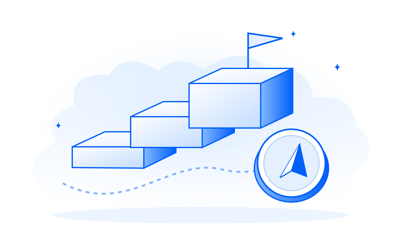 A stepped path and compass symbolize an individual investing journey, not an investment-return forecast.
