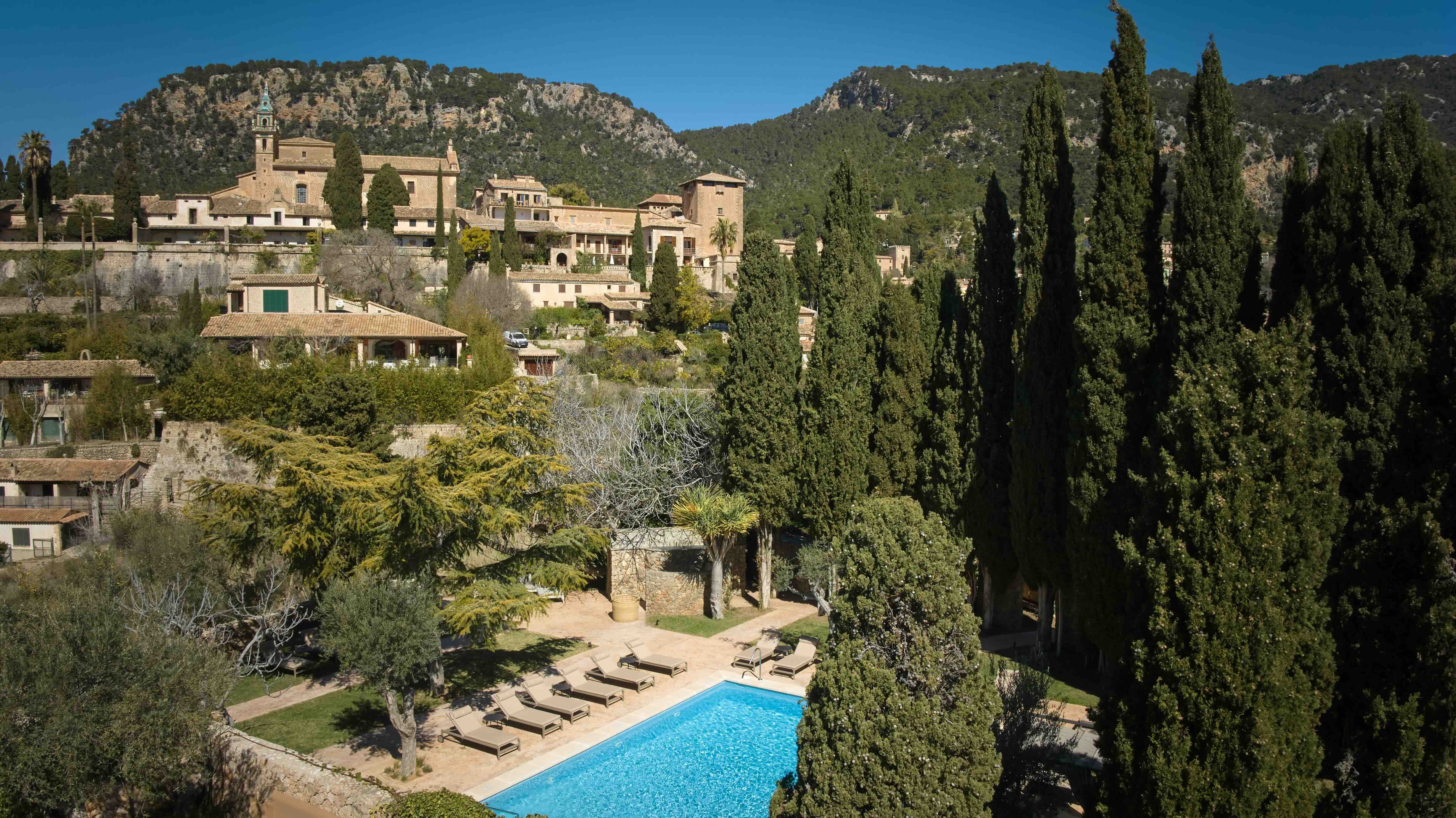 Hotel Valldemossa and its pool beneath the Tramuntana mountains