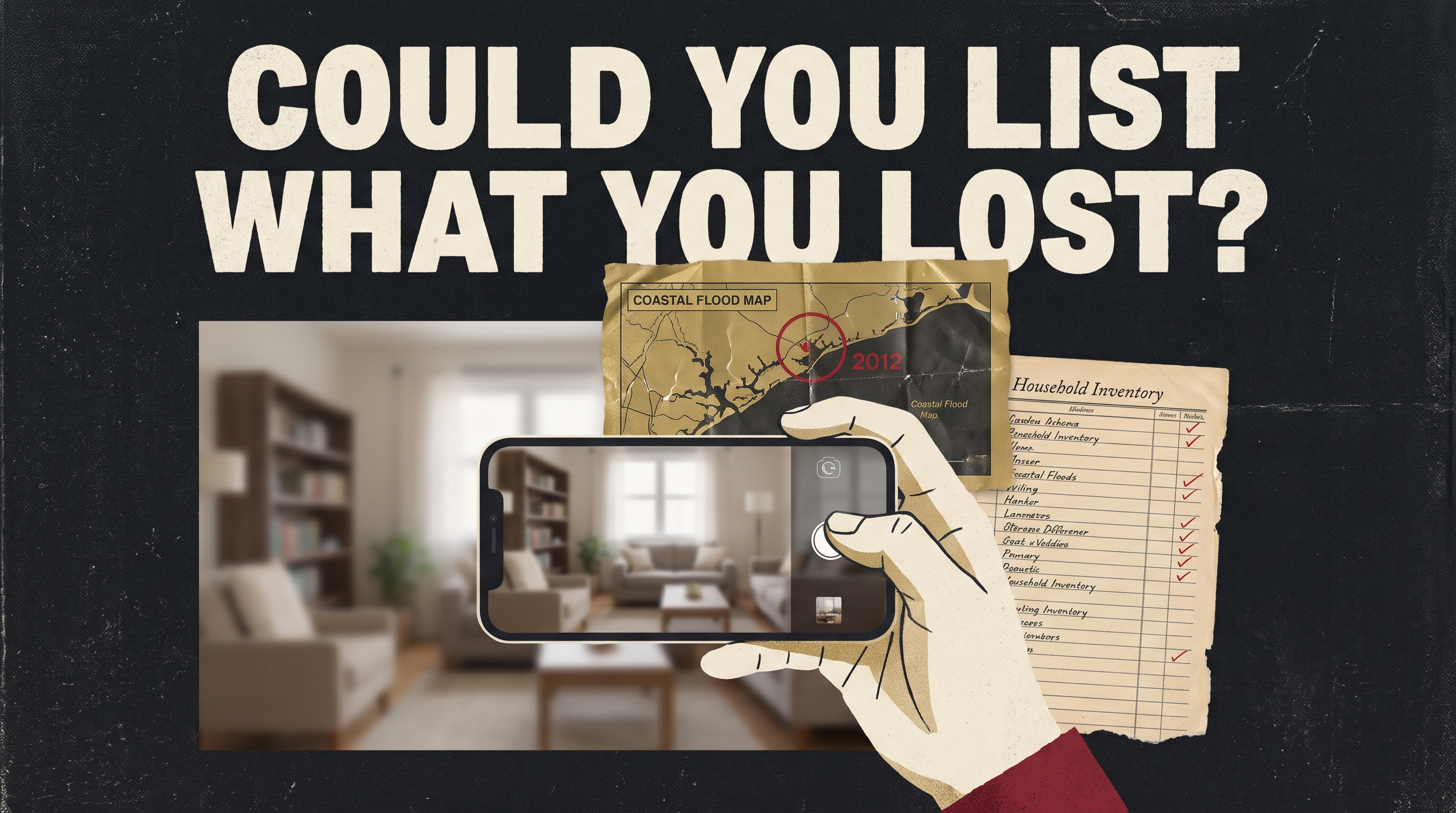 Illustrated poster about recording household belongings before a loss.