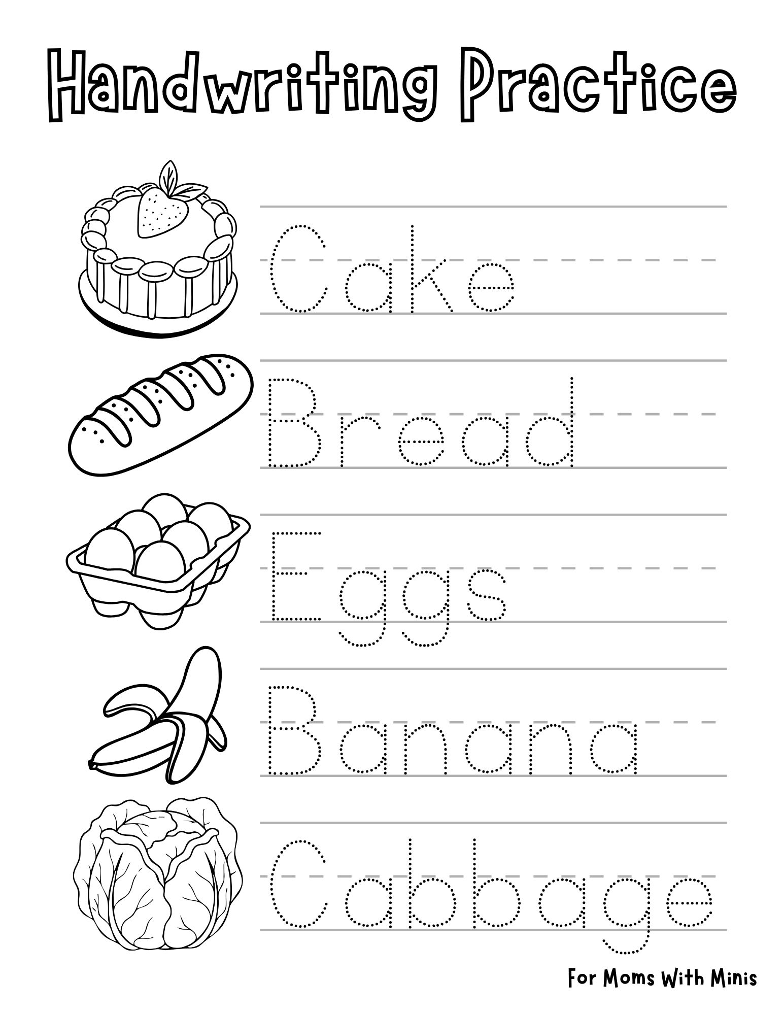 Food Handwritten Note Food Handwriting Practice Worksheet