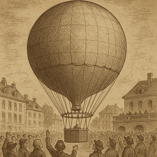 First crewed hydrogen balloon launch in Paris, 1783