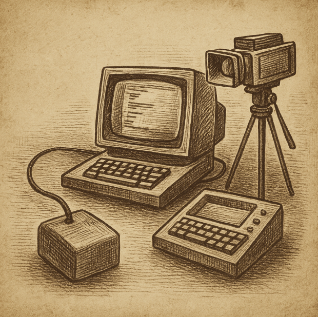 Douglas Engelbart’s 1968 'Mother of All Demos' setup with early computer mouse and screen