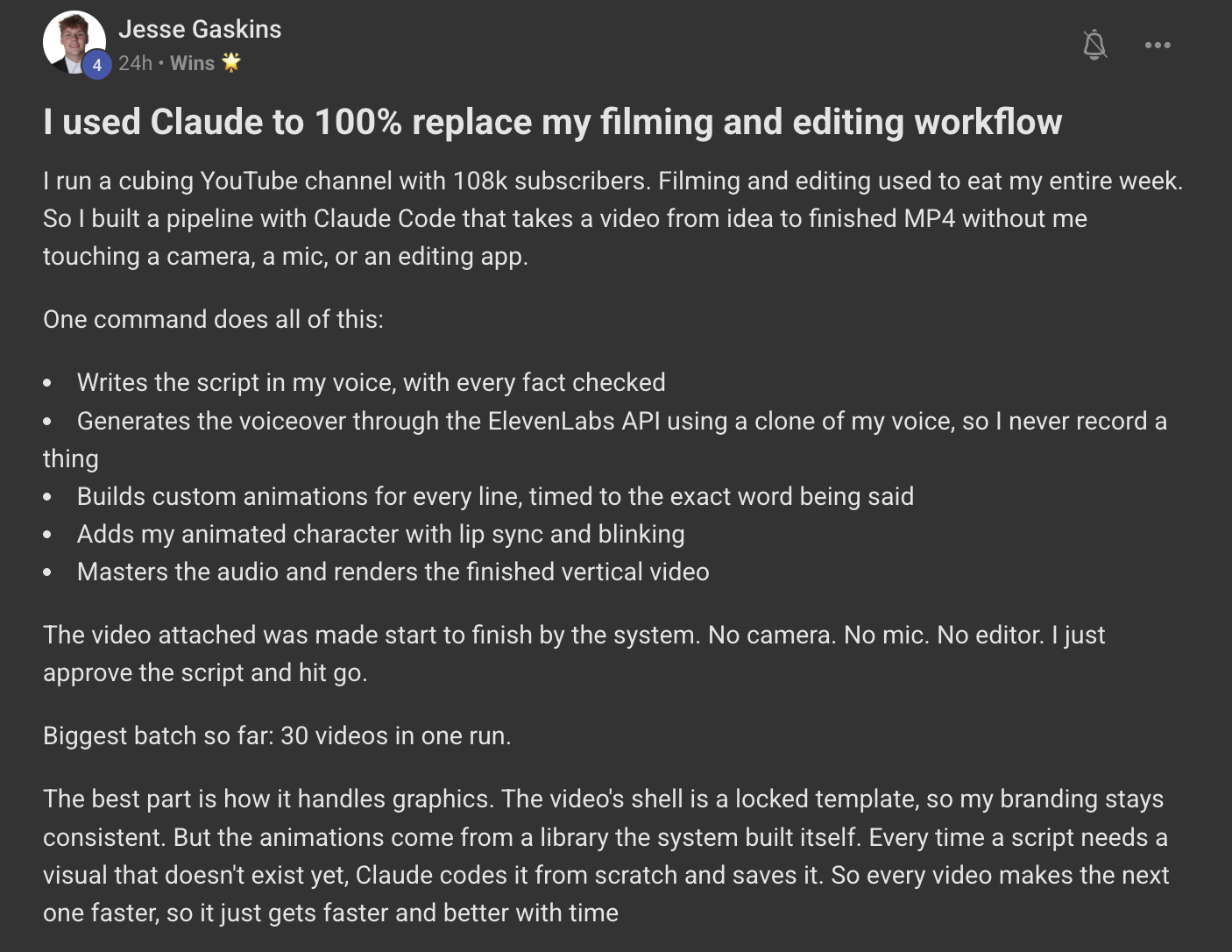 108,000 subscribers, zero filming or editing