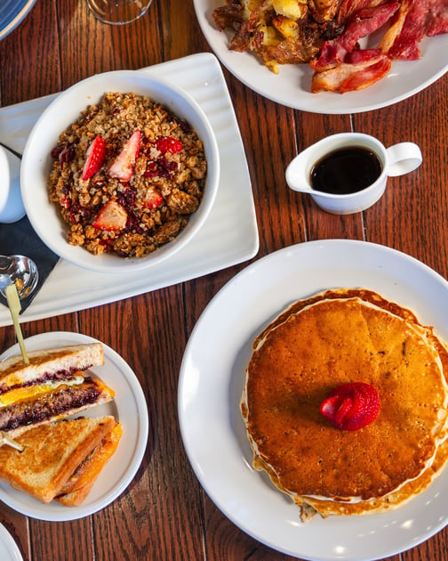 Breakfast plates and coffee at Cotton Court Hotel