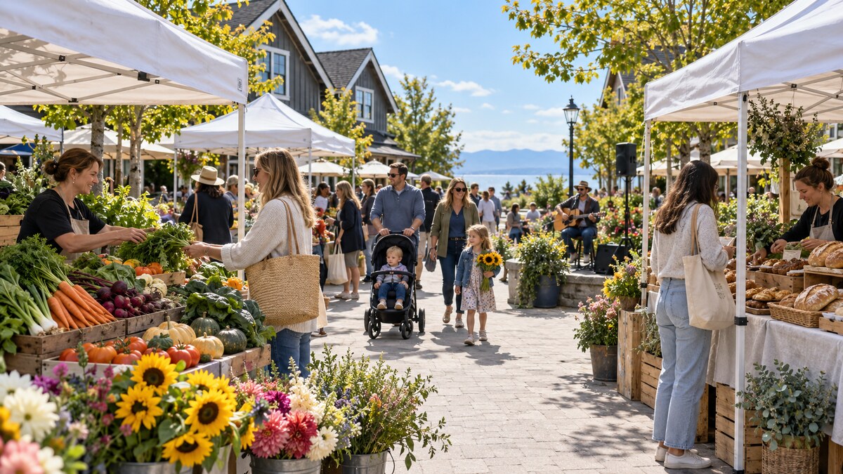 Fresh produce and local vendors at Southlands Farmers Market in Tsawwassen, Delta BC