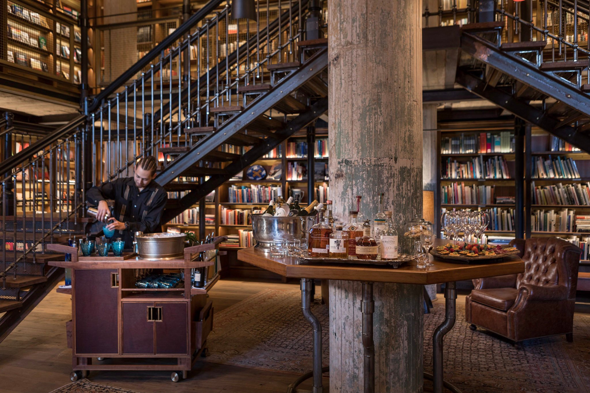 Two-level library at Hotel Emma