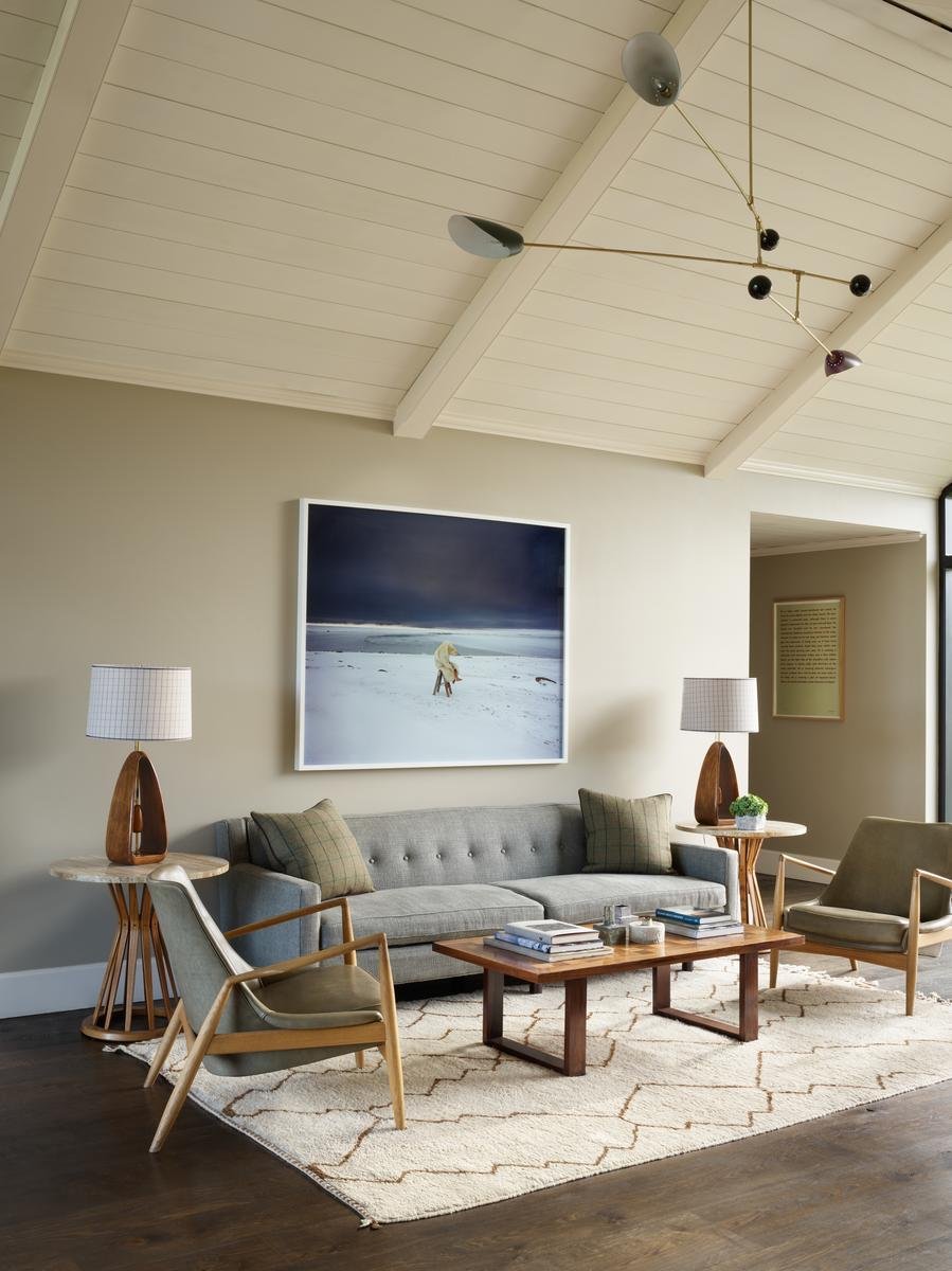 Deplar Farm lounge beneath a pitched white ceiling