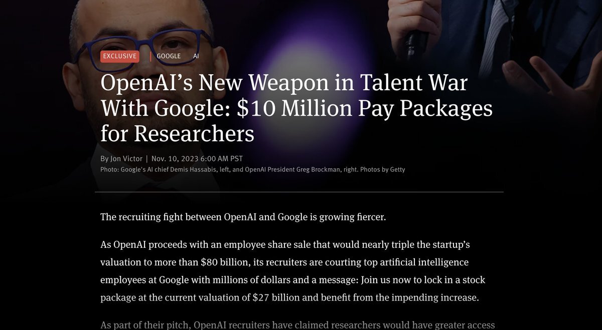 OpenAI offering $10m/year package for top AI researchers