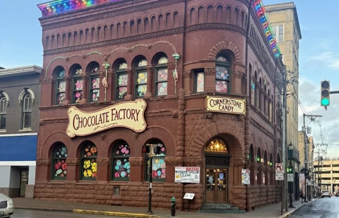 Cornerstone Candy in the historic Merchants Bank Building, downtown Clarksburg