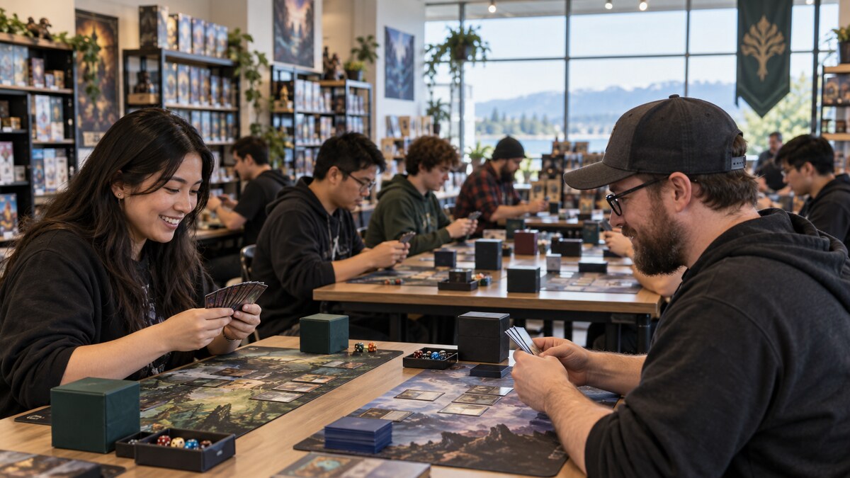 Players competing in a Riftbound constructed card tournament at Magic Chest in Tsawwassen