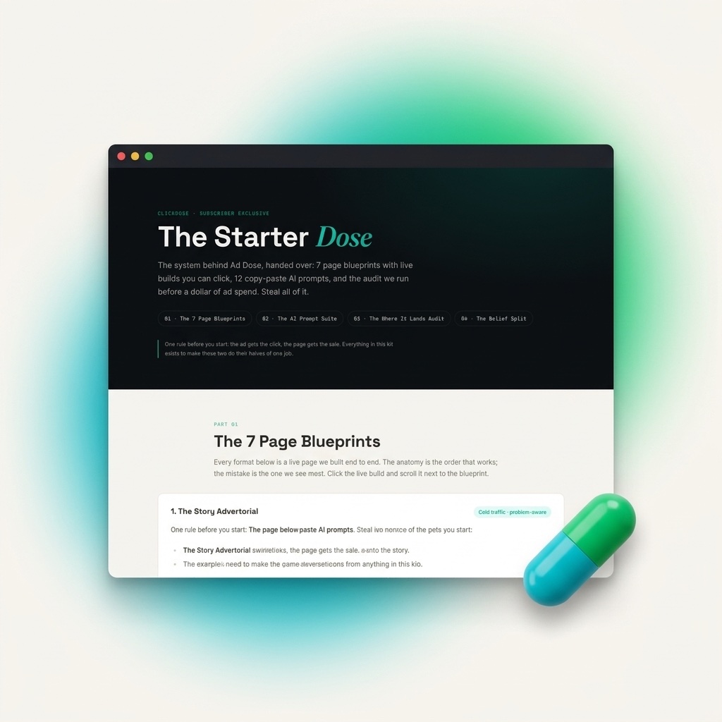 The Starter Dose page blueprints on screen, beside a ClickDose capsule