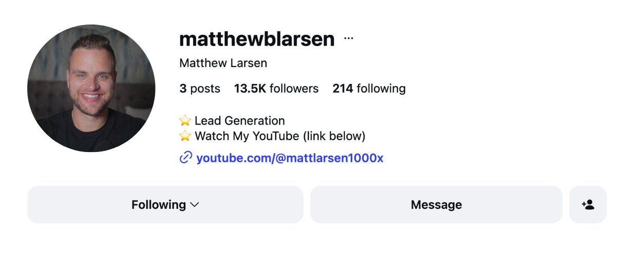 Matthew Larsen Instagram profile
