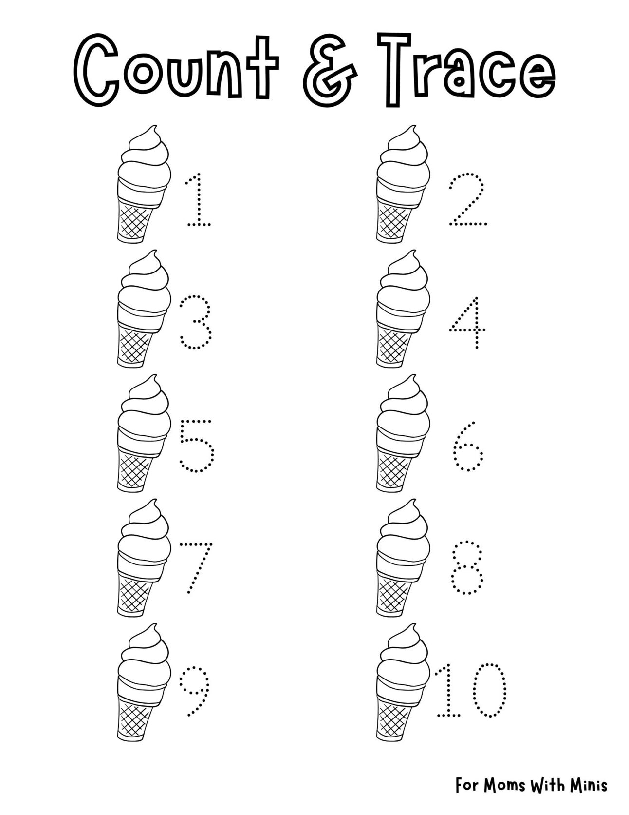 Count The Ice Creams and Trace The Numbers