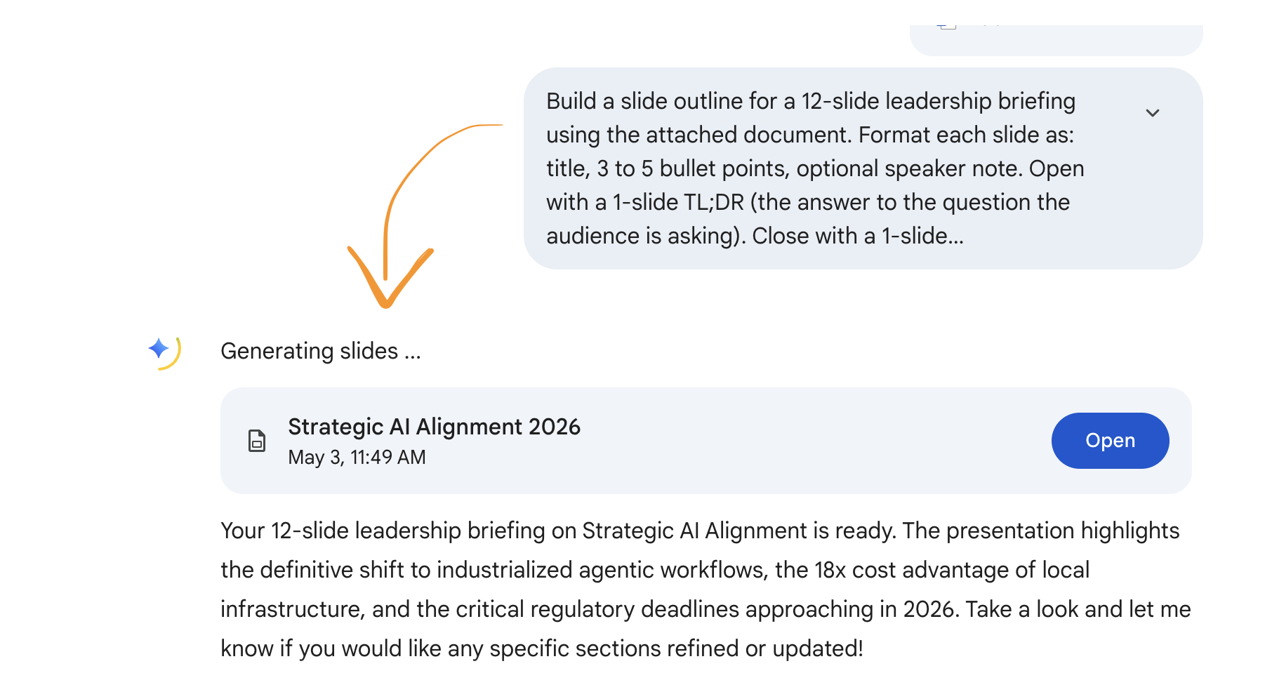 Step 4: Canvas generating a slide outline from the Doc