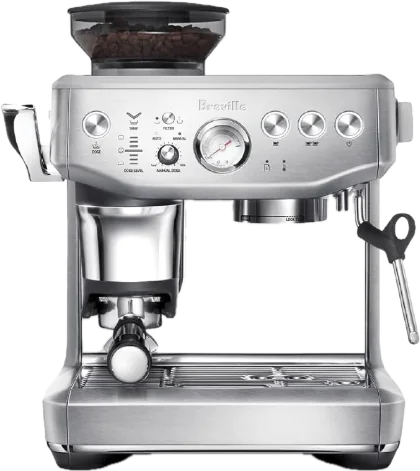 Breville Barista Express Impress espresso machine in brushed stainless steel