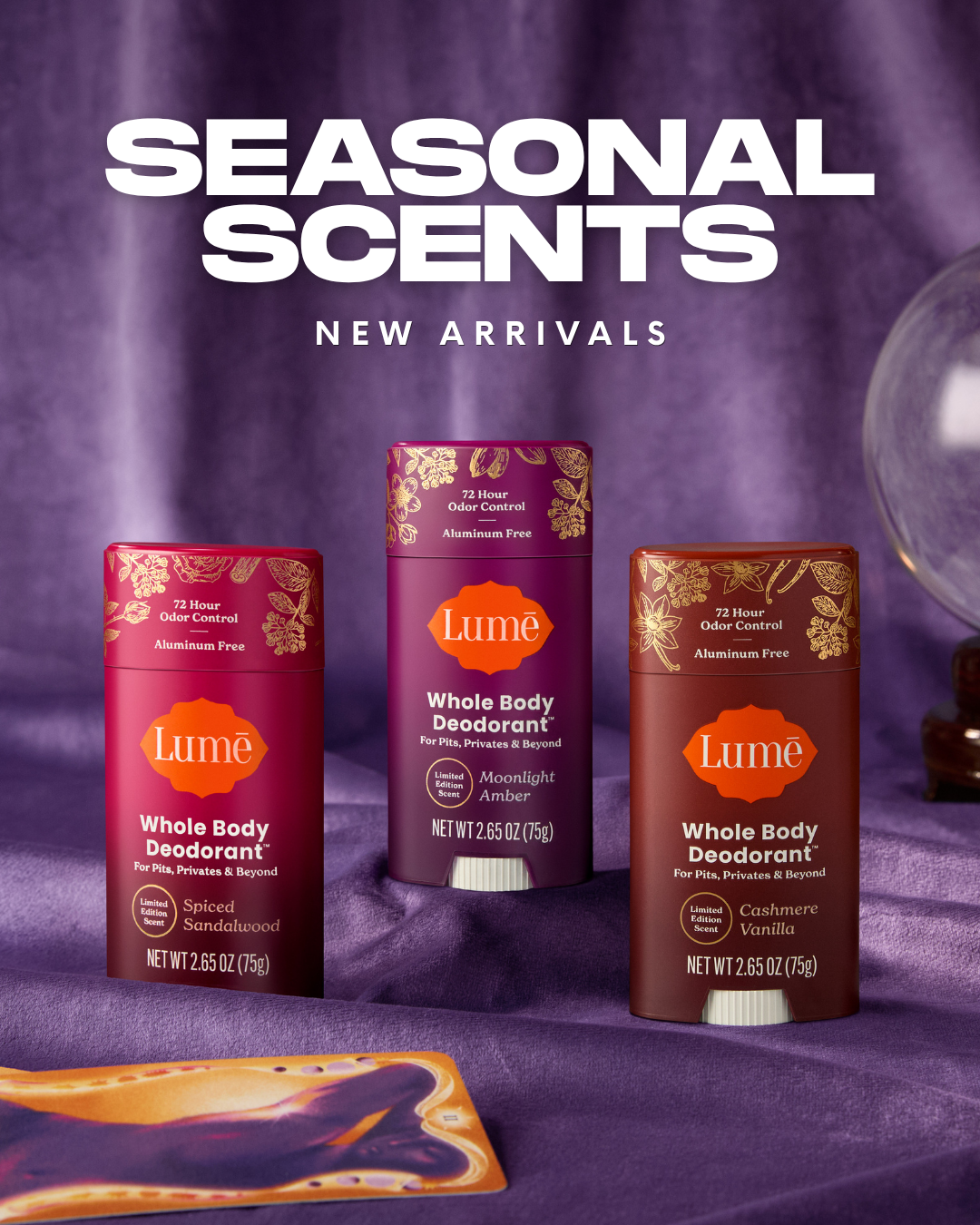 Lumé Seasonal Scents — Spiced Sandalwood, Moonlight Amber, Cashmere Vanilla — Request your sample now