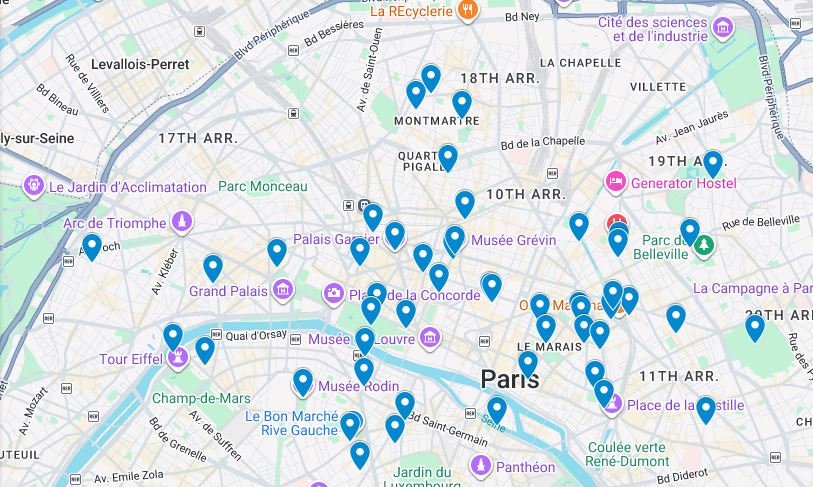 Map from The Paris Boutique Book