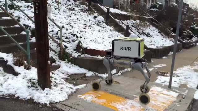 RIVR autonomous delivery robot testing outdoors