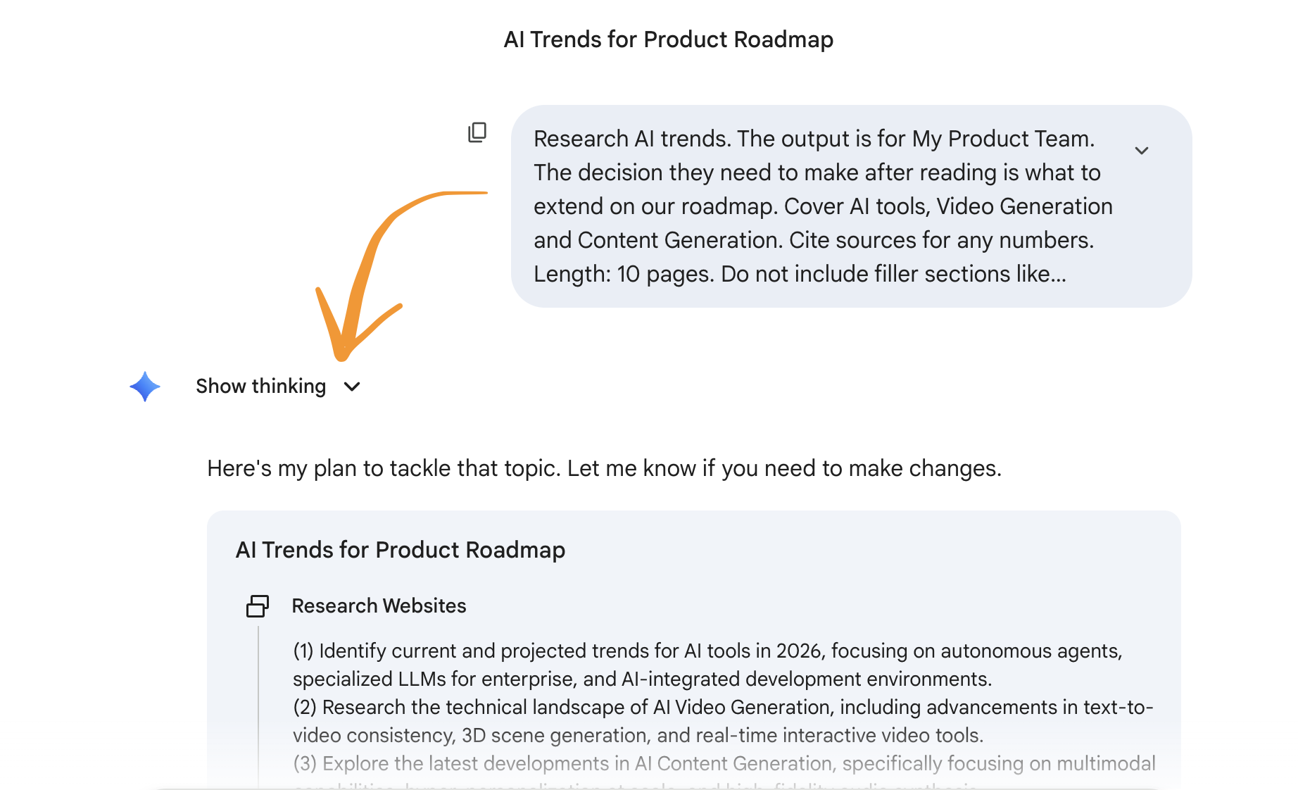 Step 1: Deep Research toggle in Gemini