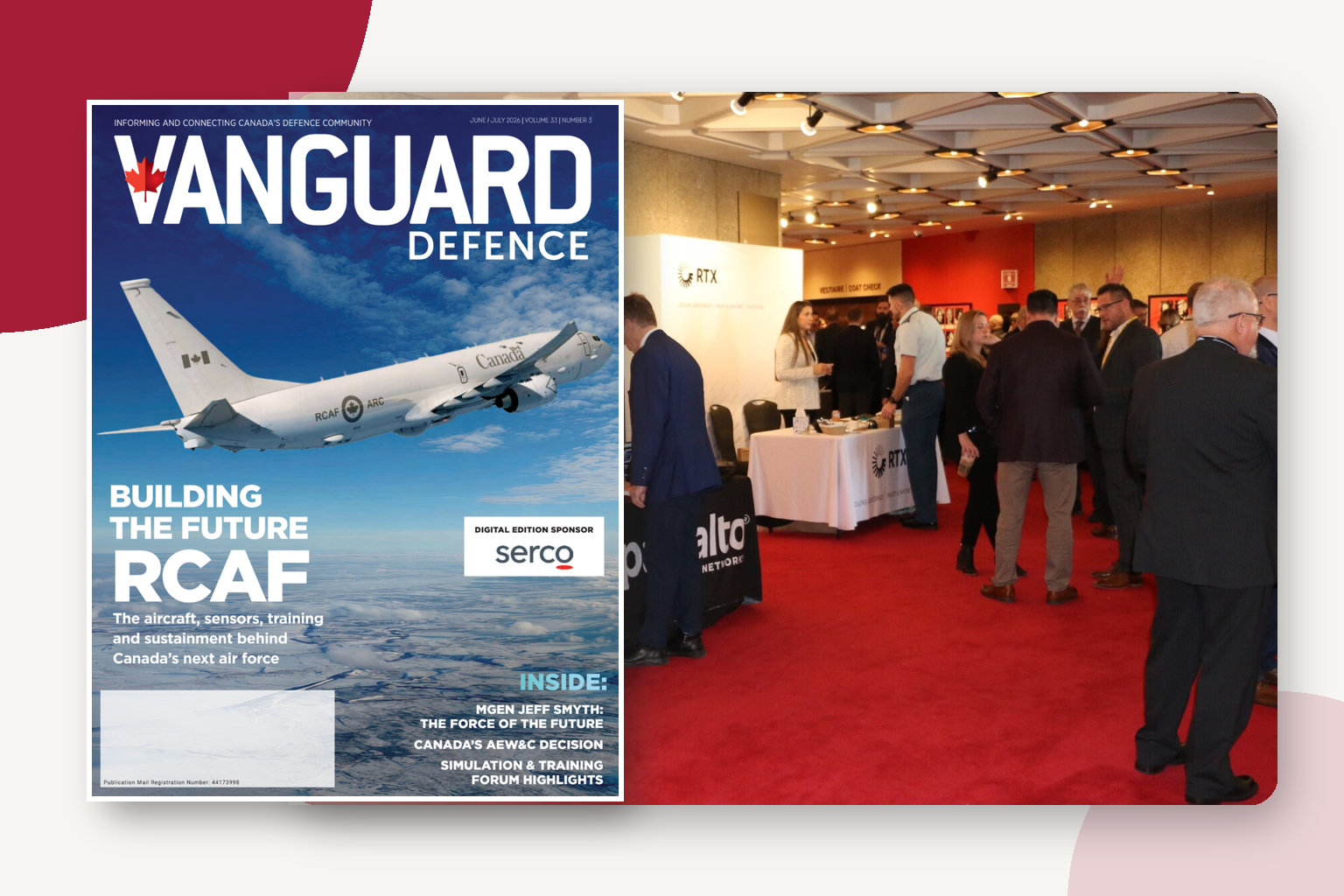 Vanguard Defence magazine alongside sponsors and attendees at a Vanguard event