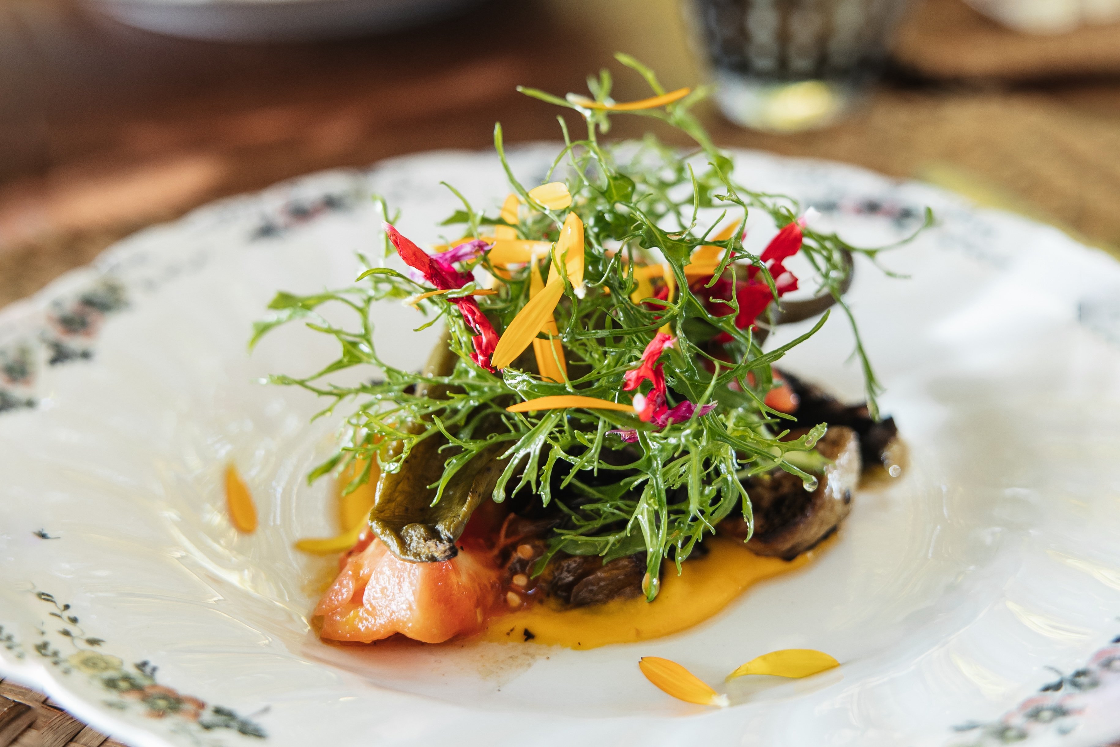 Estate-grown seasonal dish at Finca La Donaira