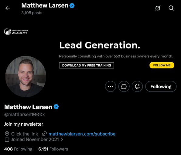 Matthew Larsen X profile