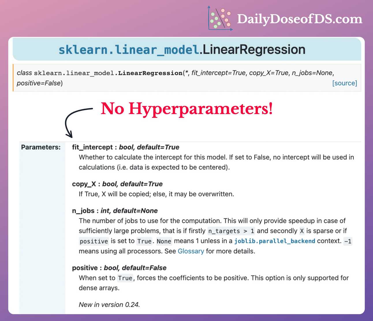 Why sklearn s linear regression has no hyperparameters 
