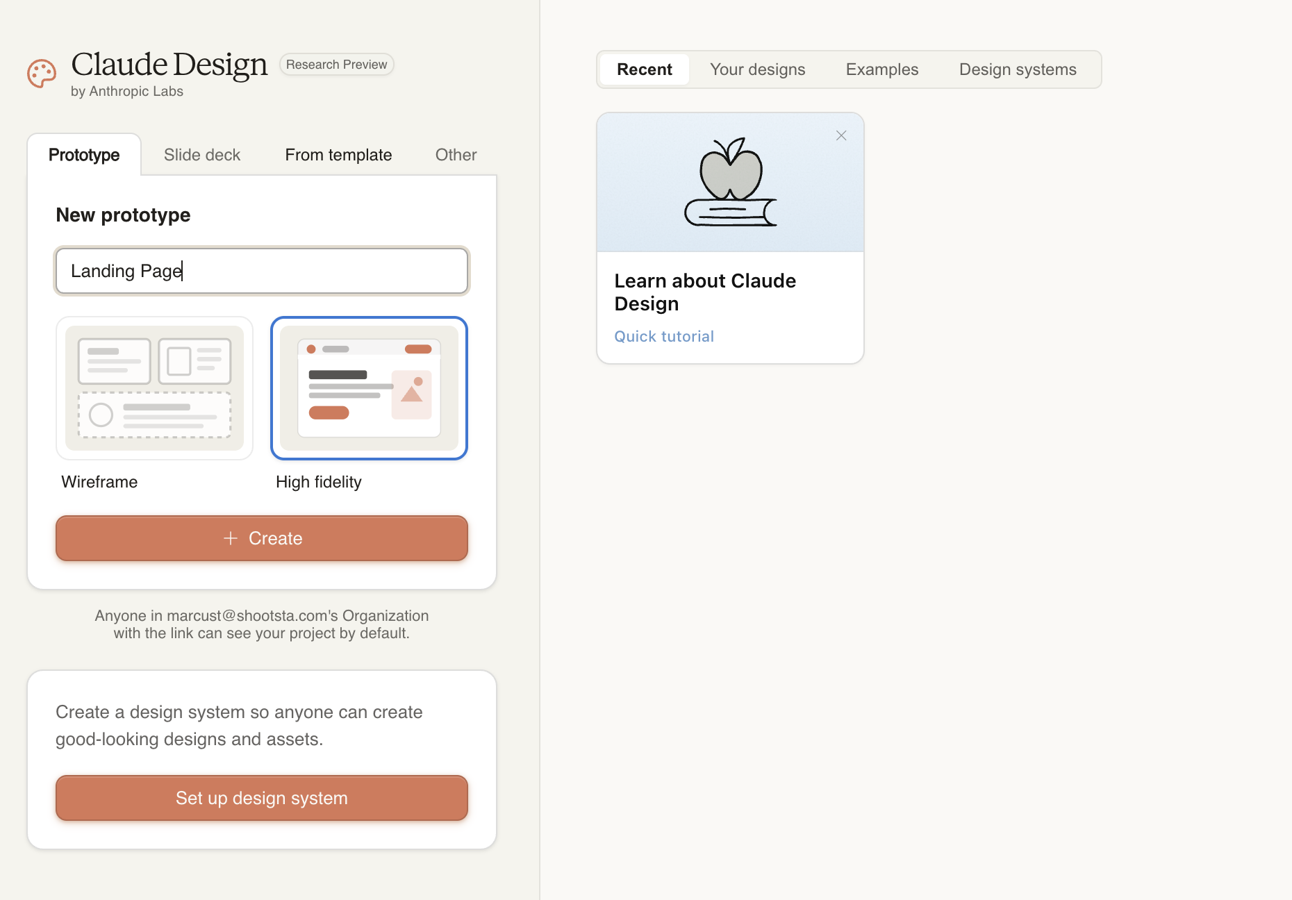 Claude Design homepage with the New Prototype button highlighted