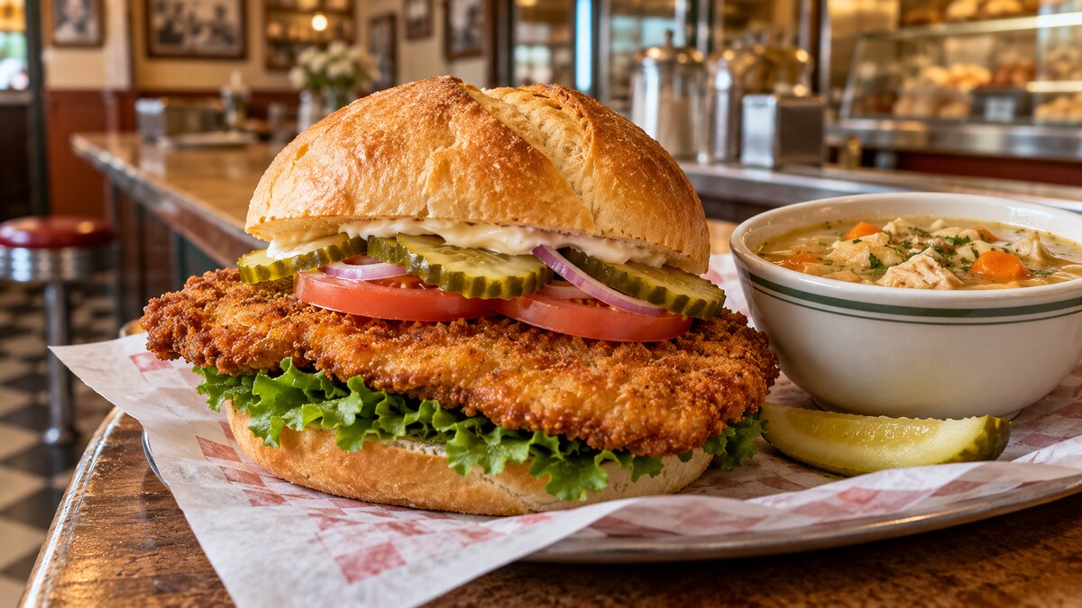 Schnitzel sandwich at Ossie's Deli and Meats in Tsawwassen, Delta BC