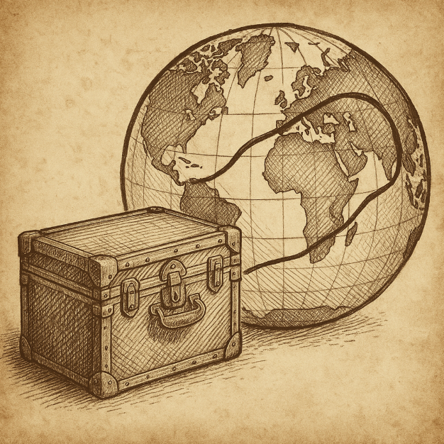 Nellie Bly’s around-the-world travel trunk and route map