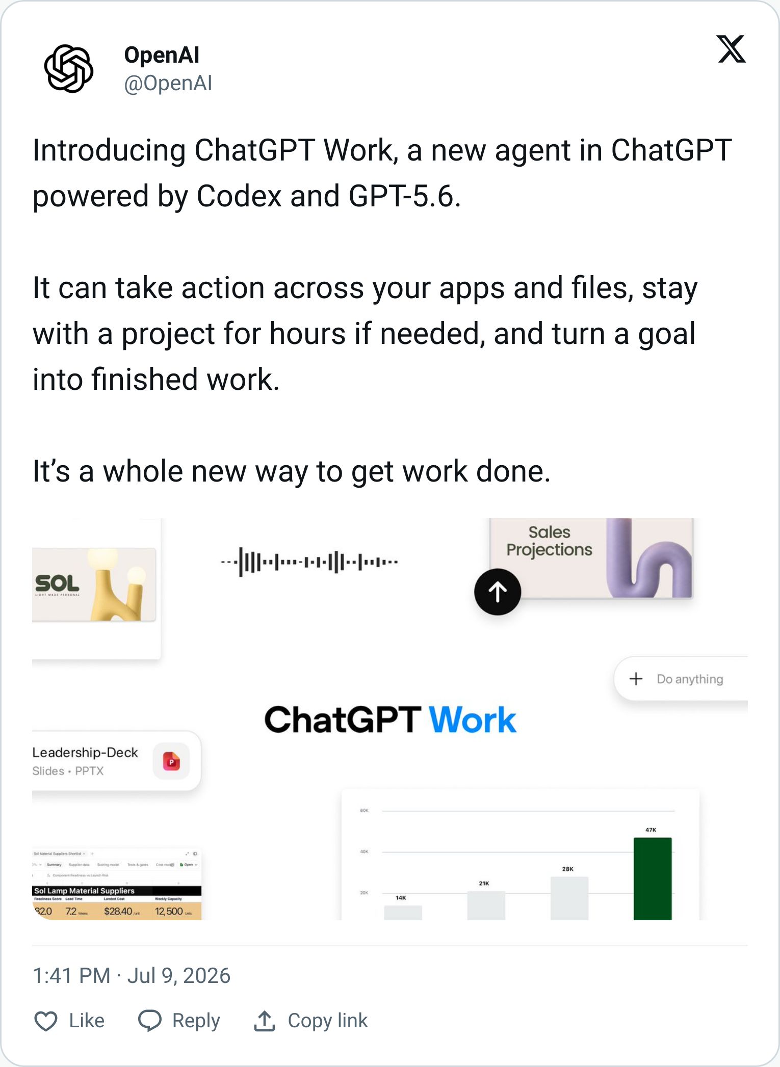 OpenAI tweet announcing ChatGPT Work
