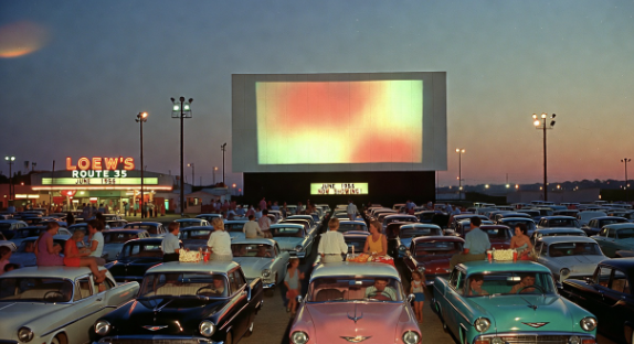 Loew's Route 35 Drive-In Lights Up, 1956