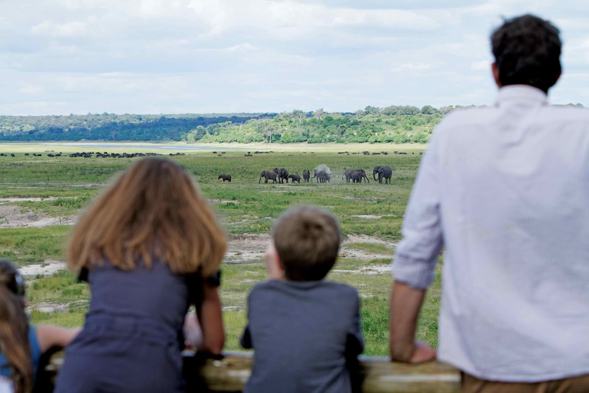 Guests watching elephants from Chobe Game Lodge