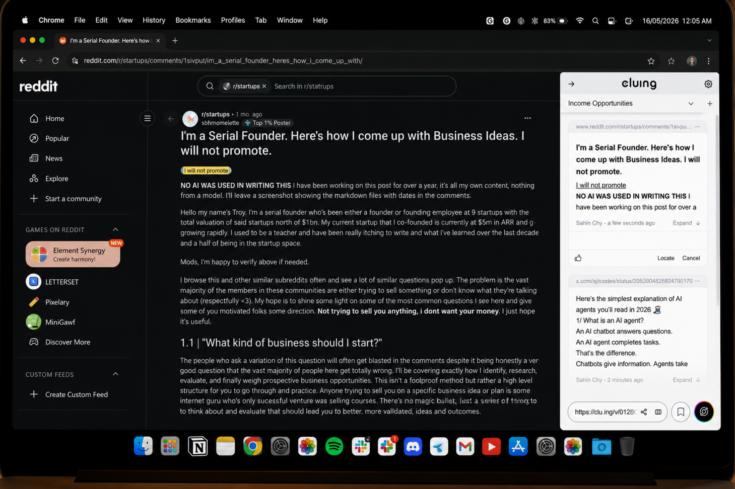 Highlighting blog content and saving to Income Opportunities in Cluing