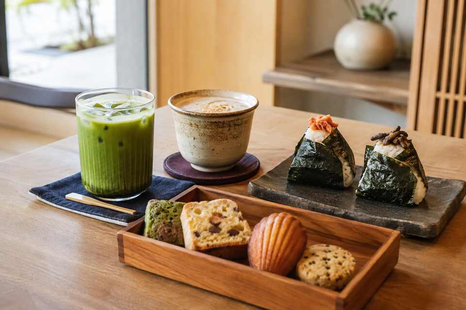 Matcha, hojicha, onigiri and baked treats at a Japanese-inspired Richmond BC cafe