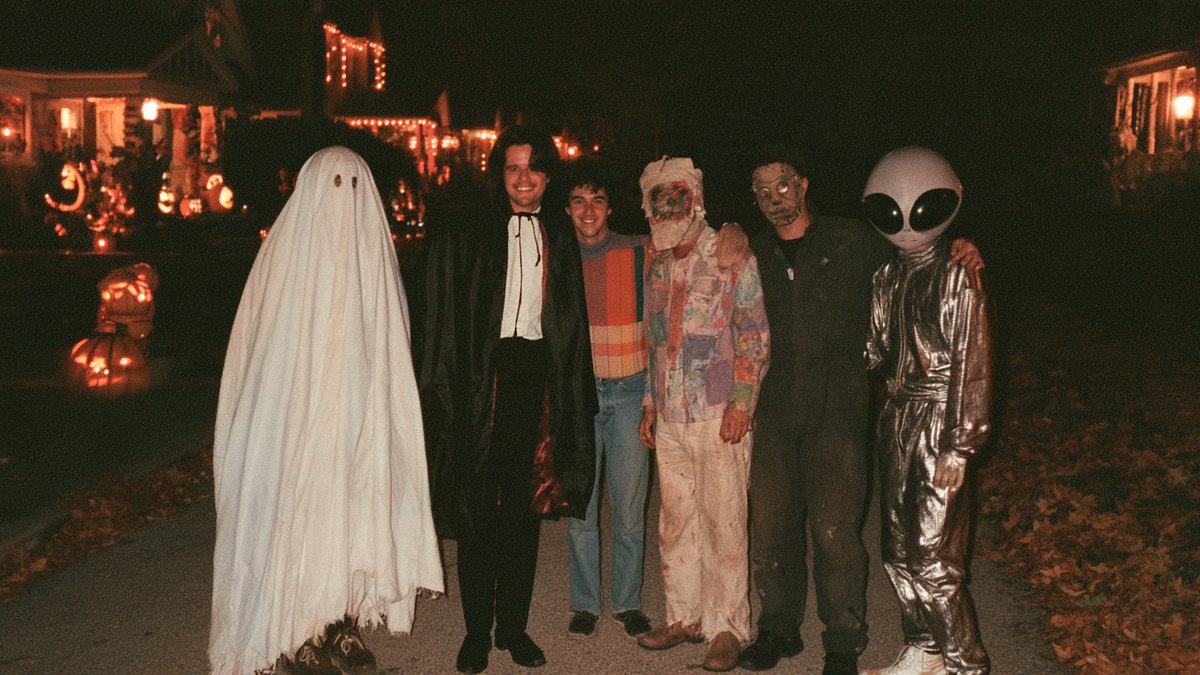 A collage of popular Halloween costumes through the decades