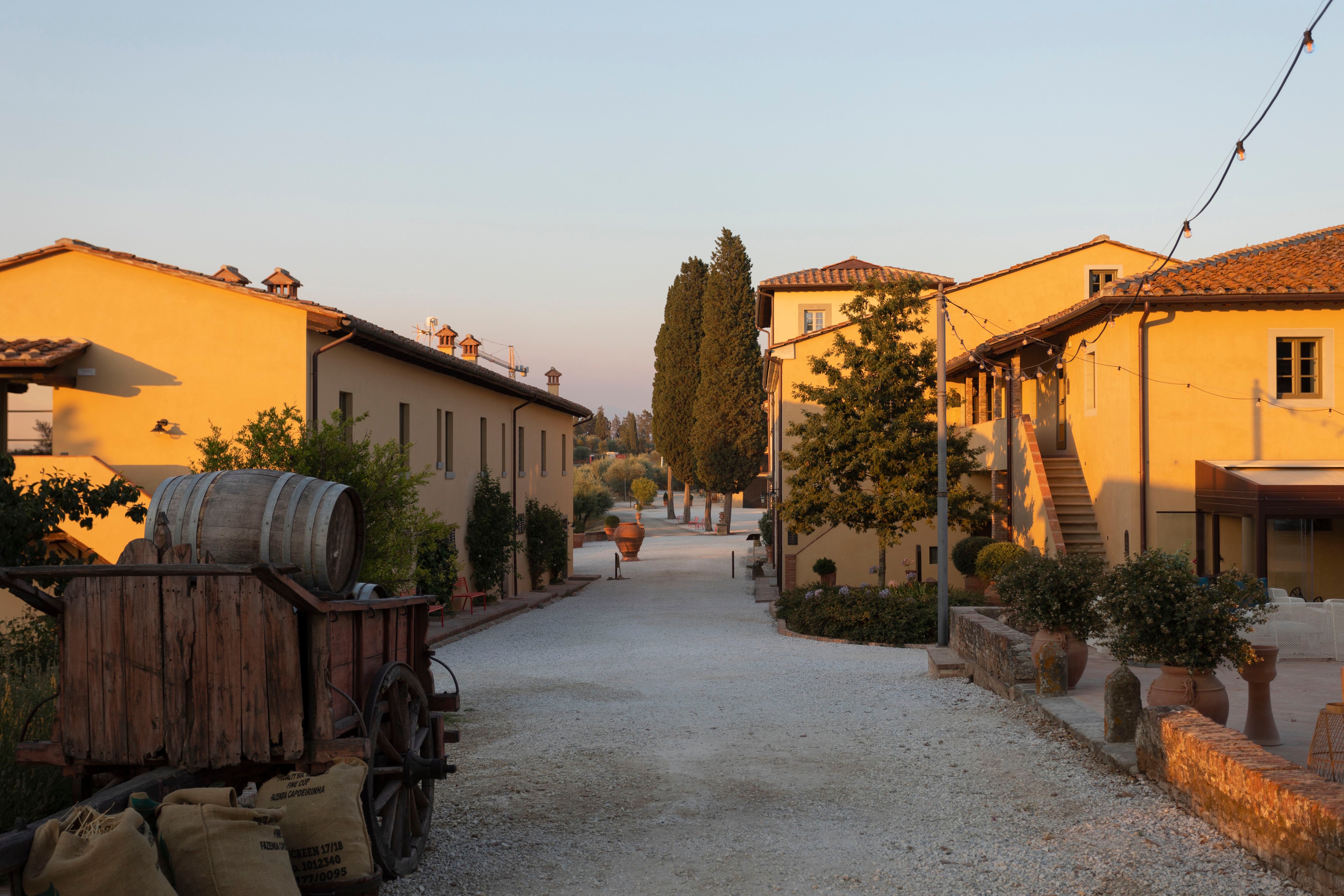 Historic buildings and courtyard at Villa Petriolo