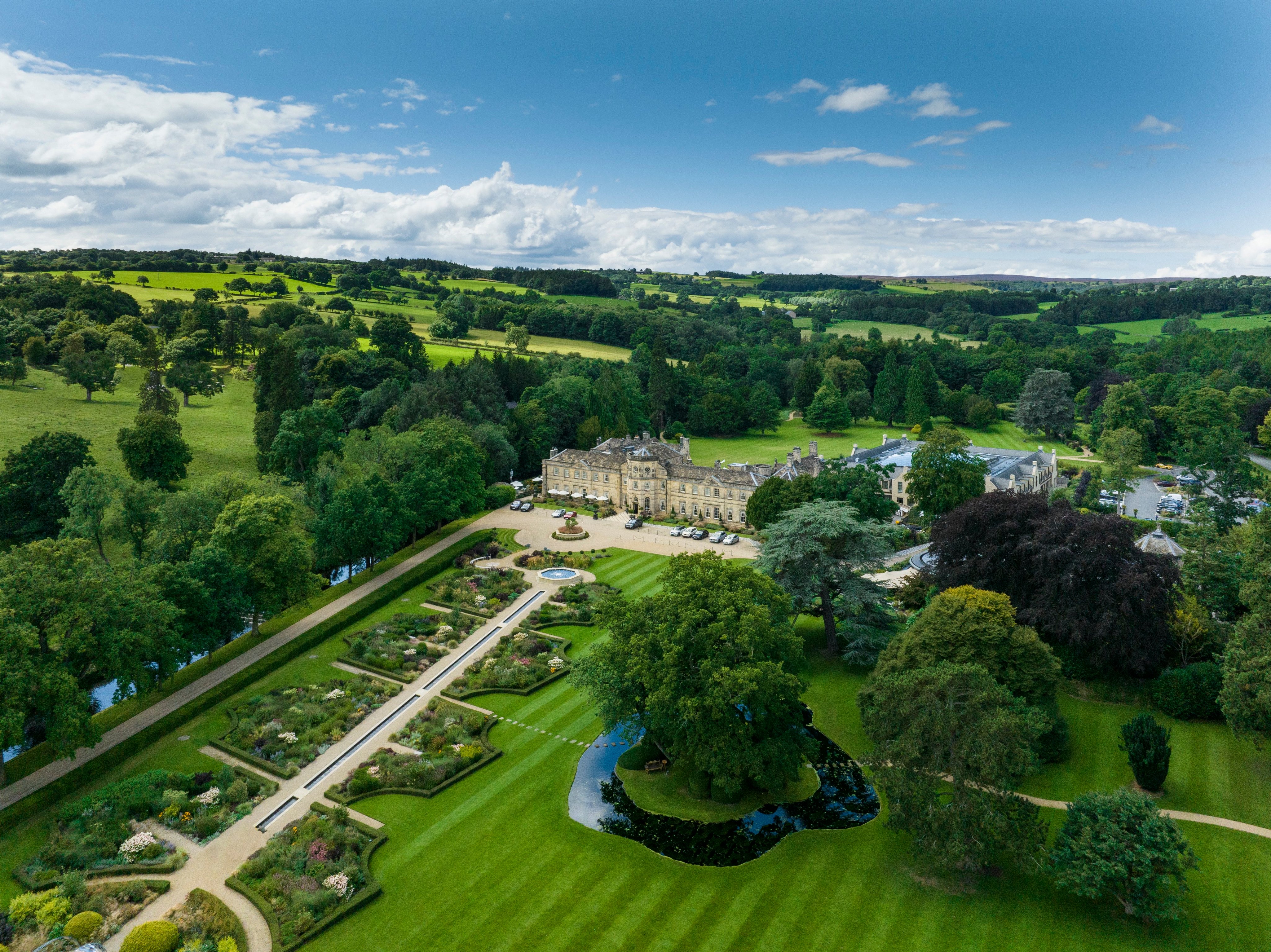 Aerial view of Grantley Hall and its Yorkshire grounds
